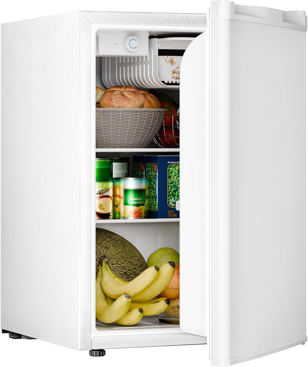 Antarctic Star 2.6 Cu.Ft.Compact Refrigerator with Freezer, Mini Fridge Single Door with Adjustable Thermostat,Removable Glass Shelves for Apartment,Dorm,Office,Kitchen，WHITE