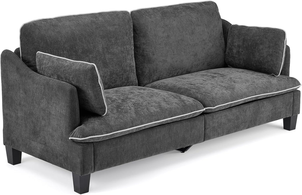 VINGLI 84' Modern Sofa Couch, Linen Velvet 2-Seater Loveseat with Piped Cushions, Removable Cover & 2 Throw Pillows, Upholstered Couches for Living Room, Apartment, Office | Piped Cushions Sofa
