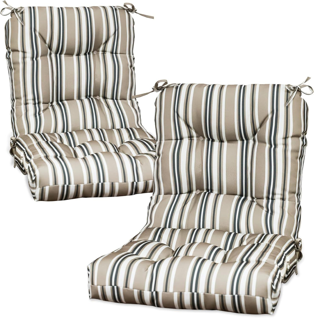 COOS BAY Tufted High Back Chair Cushions, 42x21 Inch Outdoor Patio Furniture Cushions, Water Resistant Rocker Seat Pads, 2 Pack, Beige Stripes