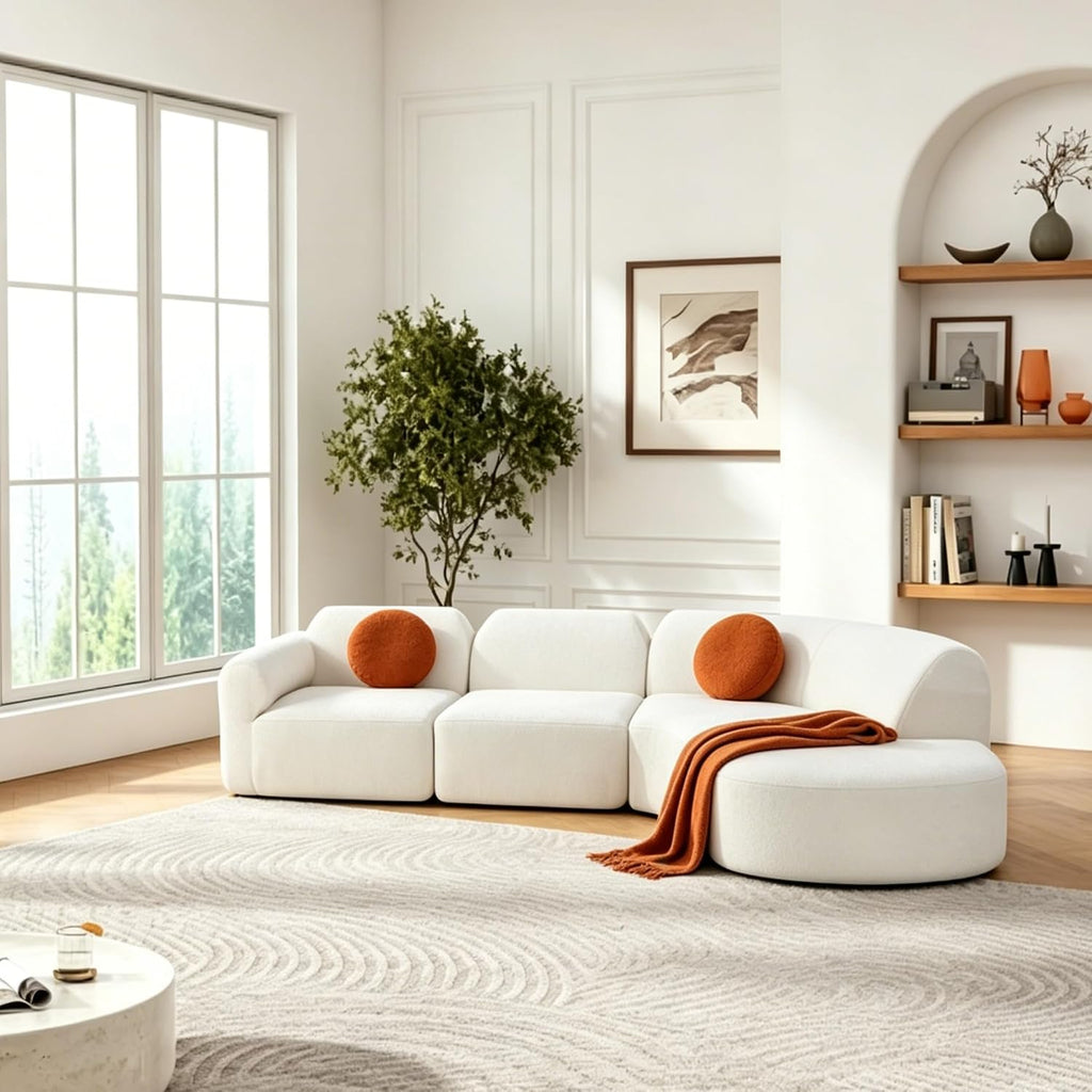 Merax Modern Curved Sectional Sofa with Ottoman, Couch 4-Piece Set High-Density Compressed Sponge, Fully Assembled, Right Hand Facing, Plush Deep Seat for Living Room, Lounge, Apartment, Beige