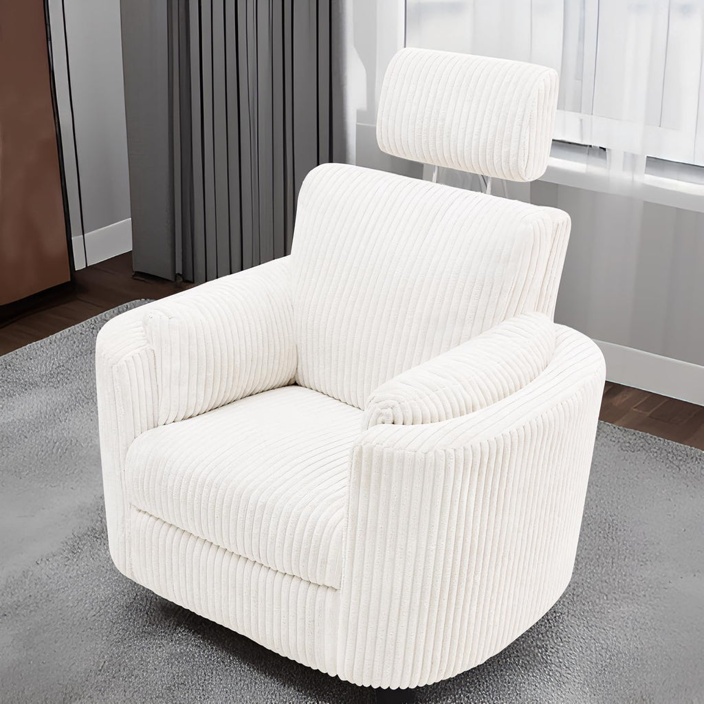 Zenosyne Power Swivel Recliner Rocking Chair Nursery Glider Rocker with Headrest, USB and Type-c Port, Corduroy Electric Reclining Sofa Chair Arm Chair for Living Room (White-2)
