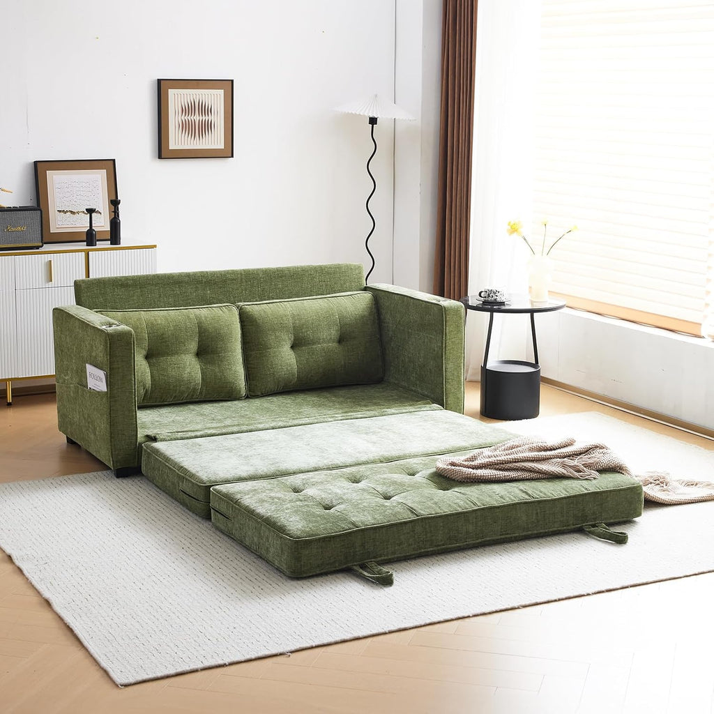 VINGLI Sofa Bed Full Size Pull Out Couch Bed Olive Green Futon Couch 64' W 84' L Loveseat Sleeper Floor Couches for Living Room Convertible Loveseat Sofa Foldable Sofa Bed