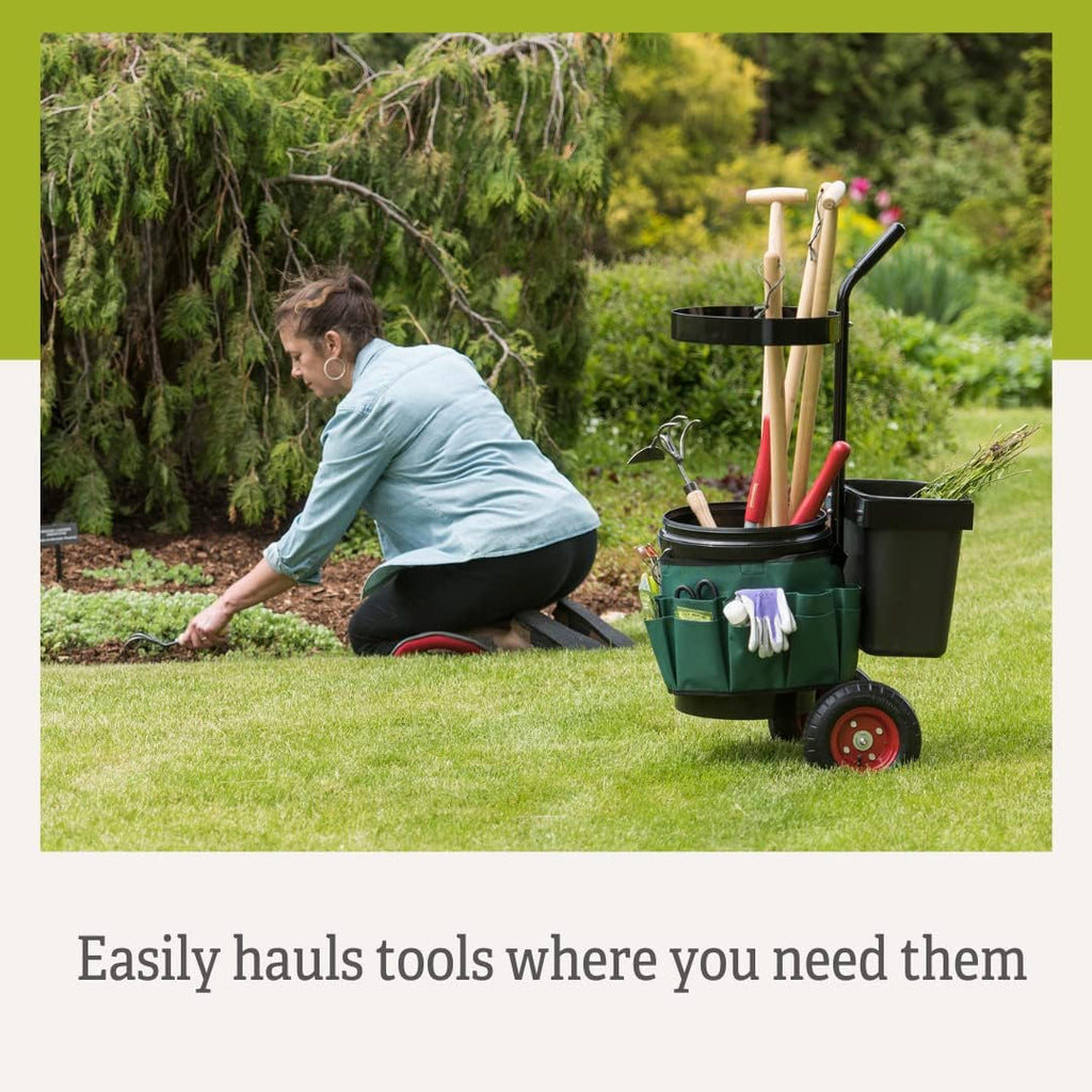 Gardener's Supply Company Heavy Duty Mobile Tool Storage Caddy | All in One Easy-Roll Garden Utility Cart Carrier | Includes 5-gallon Bucket & Fabric Organizer with Multiple Pockets