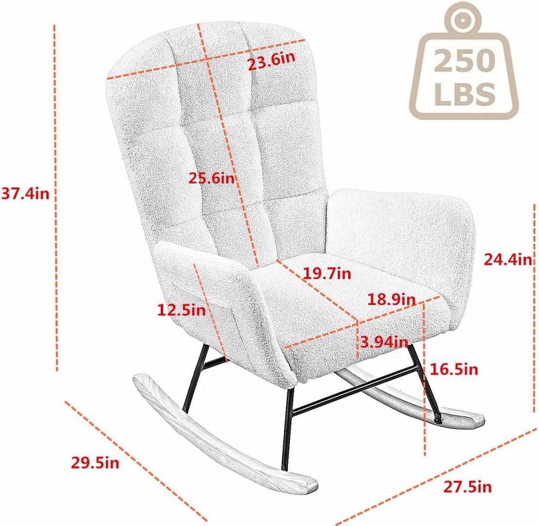 hansones Nursery Rocking Chair,Upholstered Glider Chair with High Backrest Armchair Chair for Living Room Bedroom Offices (Pink Teddy)