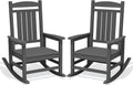 KINGYES Oversized HDPE Patio Rocking Chair Set of 2, Outdoor Rocking Chairs Porch Recliner Rocker for Adults, Grey