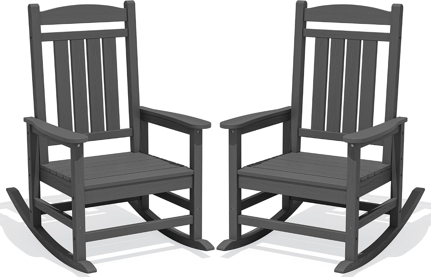 KINGYES Oversized HDPE Patio Rocking Chair Set of 2, Outdoor Rocking Chairs Porch Recliner Rocker for Adults, Grey