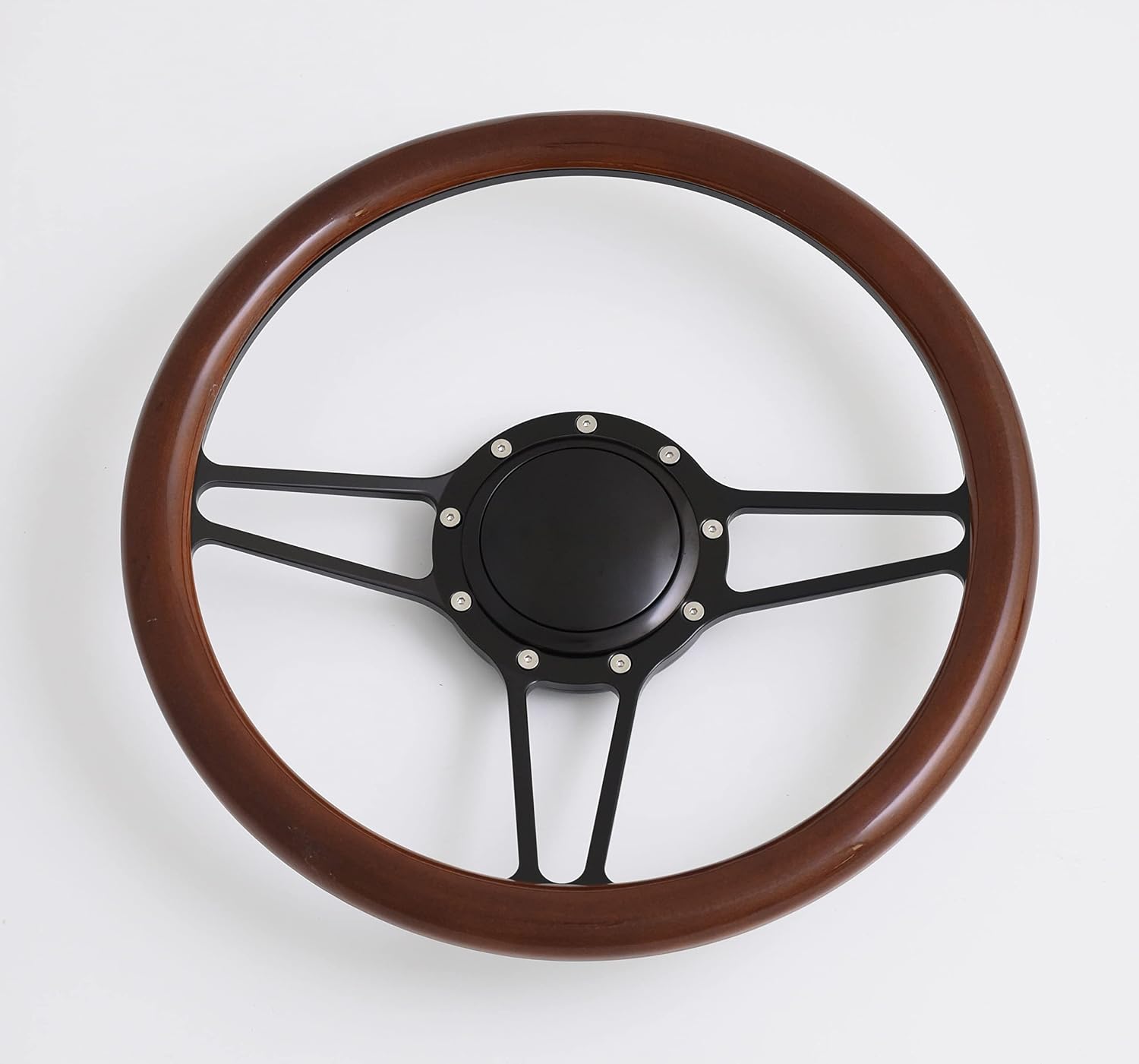 14'' Billet Half Wrap 9 Bolts Steering Wheel with 2'' Dish and Horn Button(Walnut Wood)
