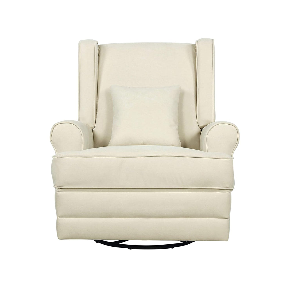 Evolur Melbourne Wing Back Swivel Glider I Nursery Glider I Durable Soft Fabric I Bonus Pillow
