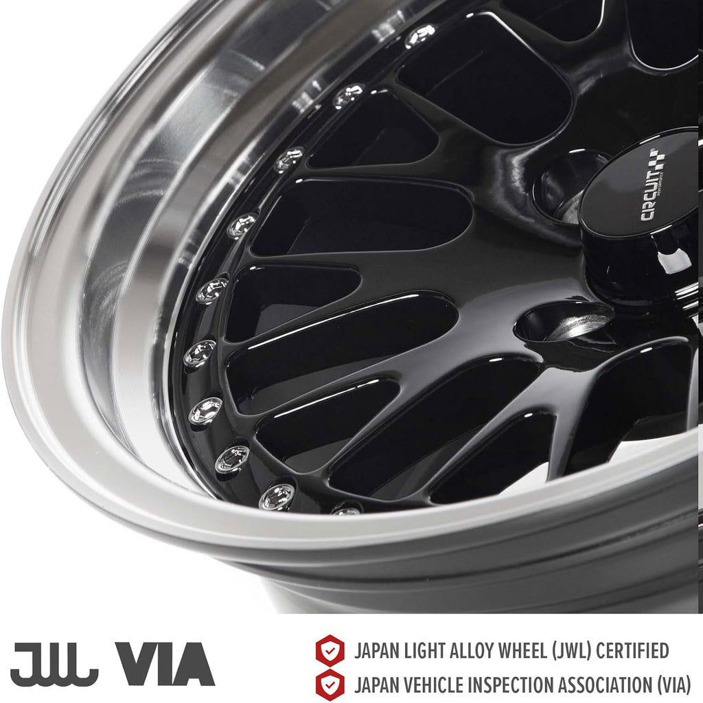 Circuit Performance CP21 15×8 Gloss Black/Machined Lip Wheel 4×100 [+25mm] compatible with Honda Civic EK EG, Acura Integra, BMW E30, Mazda Miata