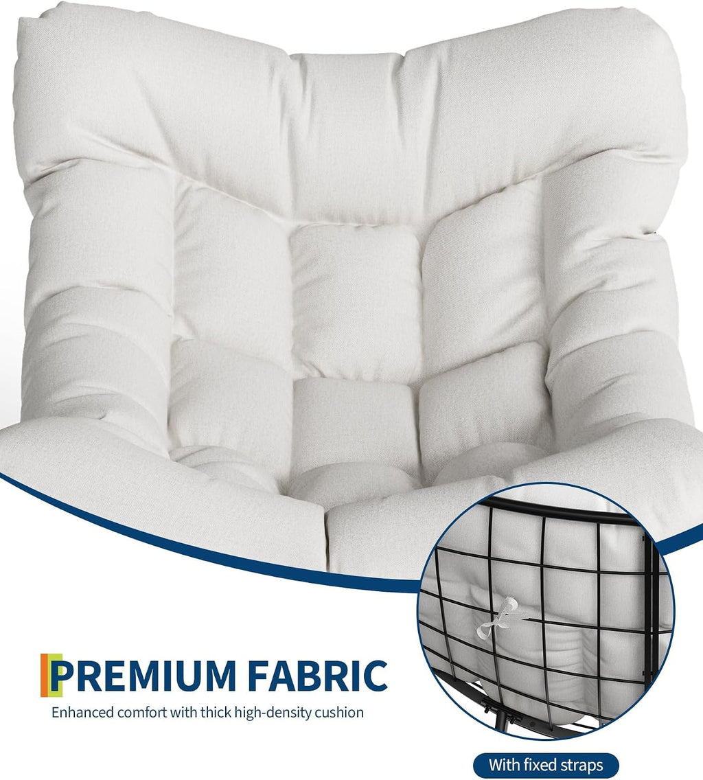Oversized Papasan Rocking Chair with Footrest, 350Lbs Capacity Indoor/Outdoor Rocker, Metal Frame & Waterproof Cushion, Adjustable Patio Lounge Chair Rattan Egg Rocker for Porch, Garden, Living Room