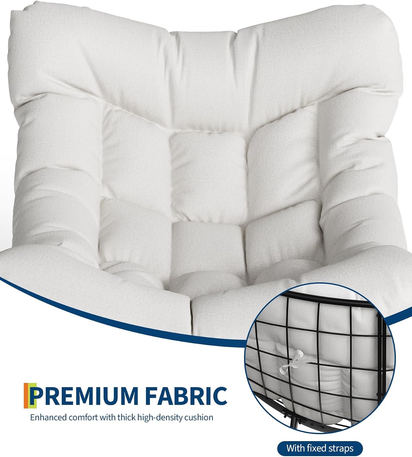 Oversized Papasan Rocking Chair with Footrest, 350Lbs Capacity Indoor/Outdoor Rocker, Metal Frame & Waterproof Cushion, Adjustable Patio Lounge Chair Rattan Egg Rocker for Porch, Garden, Living Room