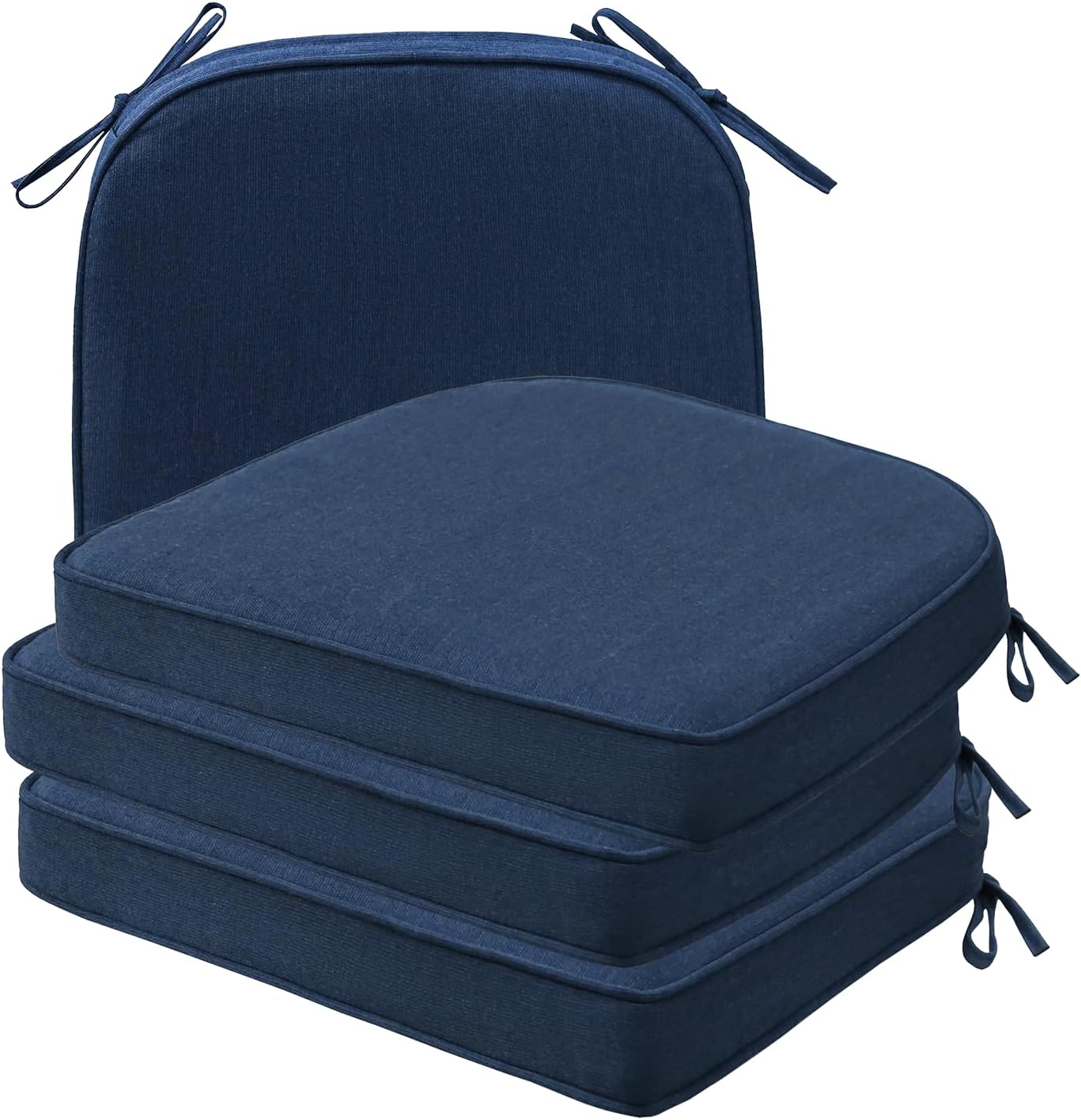 Unimatta Sunbrella Round Corner Seat Cushions, 17' x 16' x 2', Set of 4, Indoor Outdoor Water Repellent Universal Chair Pads with Ties for Patio Furniture, Garden Dining Chairs, Specrtum Indigo