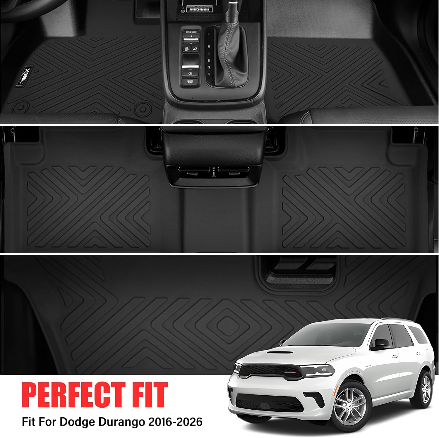 Floor Mats & Trunk Mat for 2026 2016-2025 Dodge Durango 7 Seats with 3rd Row Backrest Mat All Weather TPE Protection 3 Rows Car Floor Liners Full Set with Cargo Liners