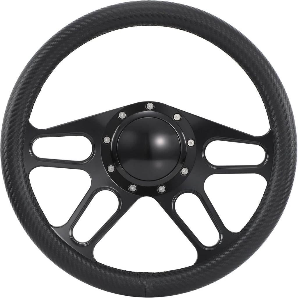 14' Billet Black Steering Wheel Full Wrap with Horn Button-Carbon Vinyl
