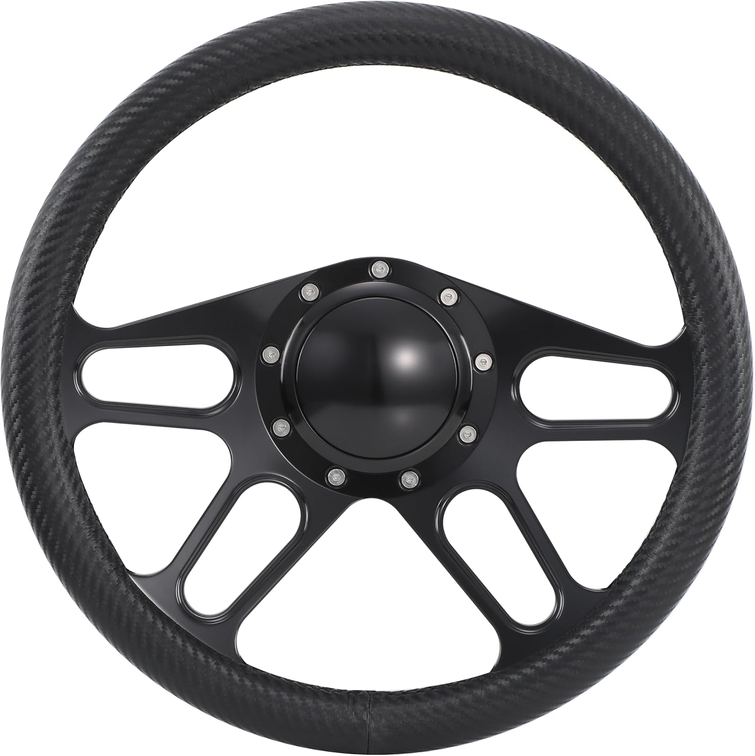 14' Billet Black Steering Wheel Full Wrap with Horn Button-Carbon Vinyl