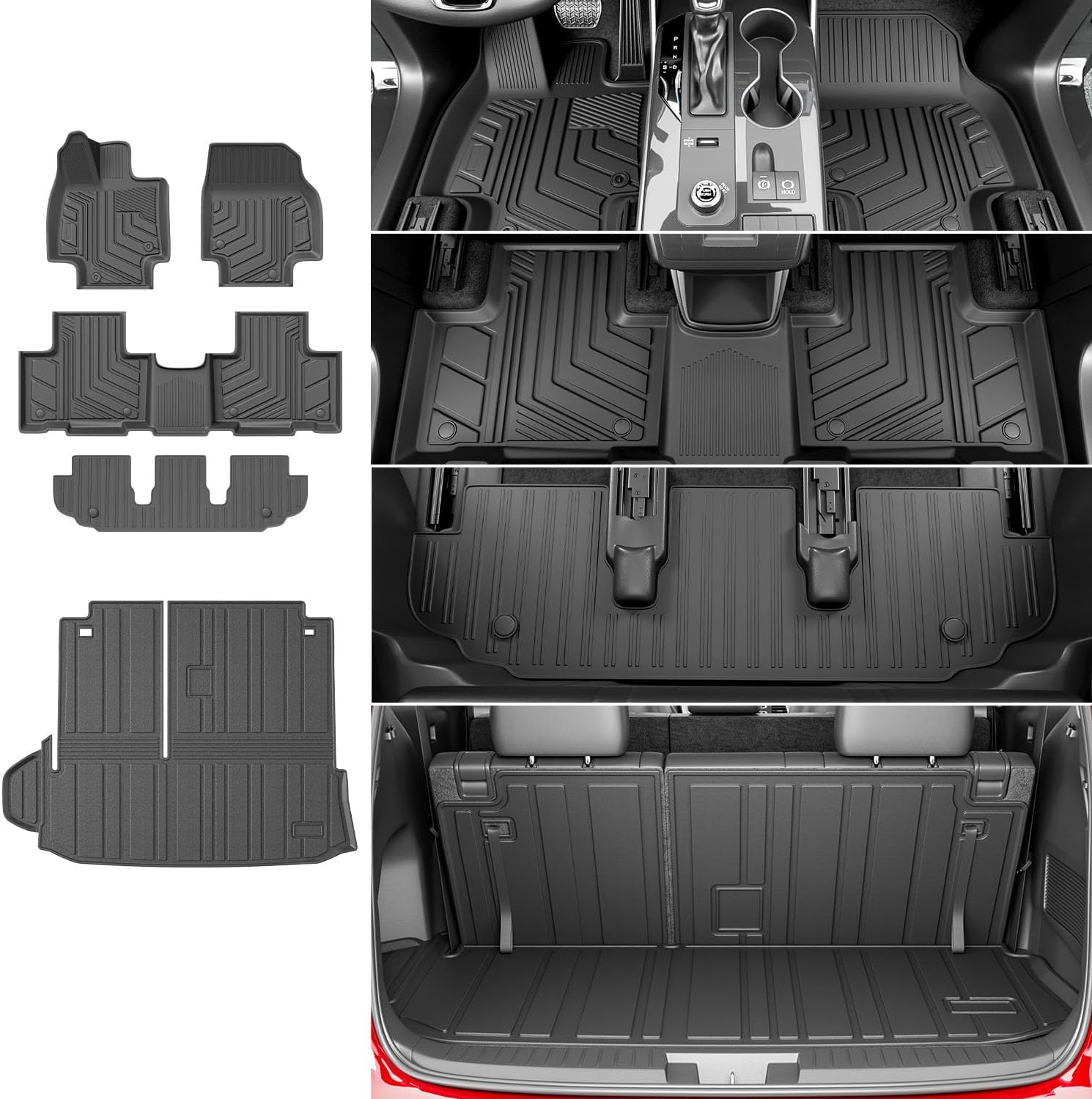 powoq Floor Mats Compatible with 2020-2026 Toyota Highlander Cargo Mat Trunk Liner Cargo Liner Replacement for 2020-2026 Toyota Highlander Accessories (Trunk Mat with Backrest Mats+Floor mats)
