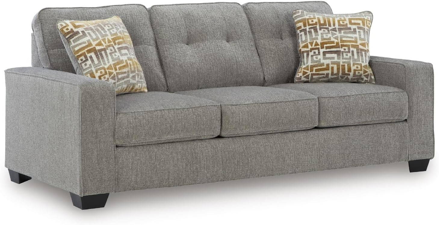Signature Design by Ashley Fanciful Classic Sofa with Tufted Cushion and Removable Cushion, Light Gray
