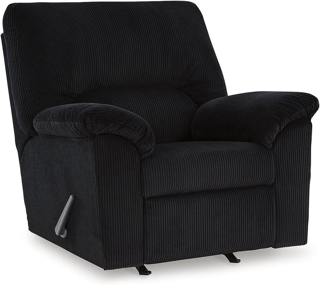 Signature Design by Ashley SimpleJoy Casual Manual Rocker Recliner with Pillow-Top Arms, Black