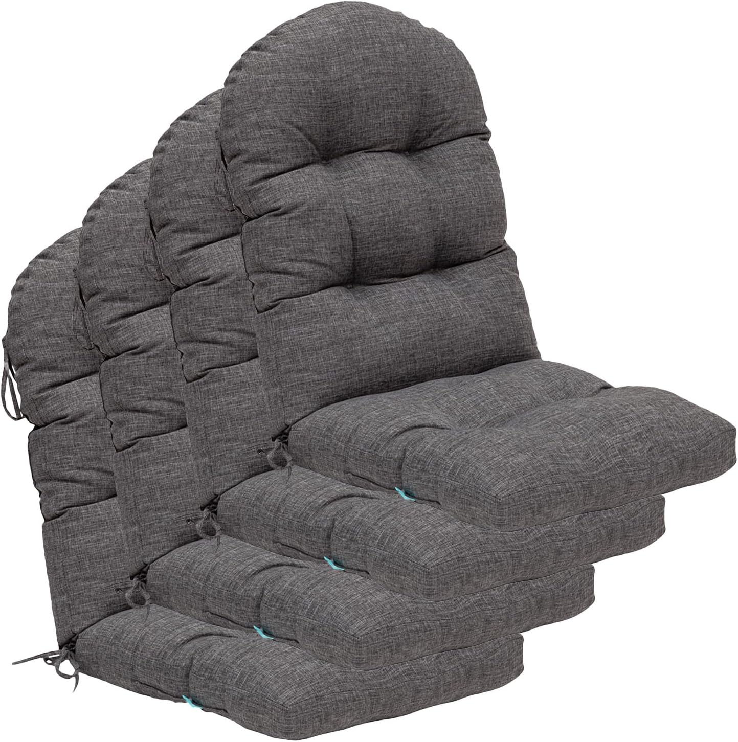 QILLOWAY Outdoor High Back Chair Cushion for Adirondack, All Weather Rocking Chair Cushions Thick Padded Replacement for Patio Furniture Set of 4,Charcoal Grey, Black