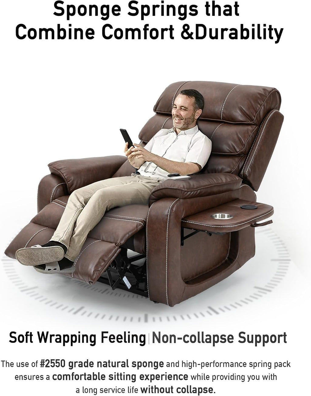 Power Lift Lazy Boy Recliner Chair, 2 Motor Flat Recliner, Nursing Lift Chair with Massage and Lumbar Heating, Adult Power Recliner with Side Pockets, Folding Table, Remote Control