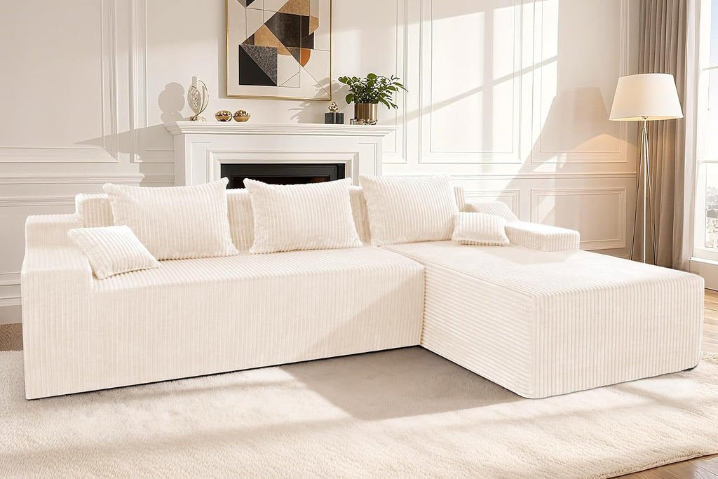 HABUTWAY 101'' Modular Sectional Sofa Cloud Couch with Deep Seat, Modern L-Shaped Convertible Couches Upholstered Couch with Chaise for Living Room Bedroom(Beige, Right-Facing Chaise)