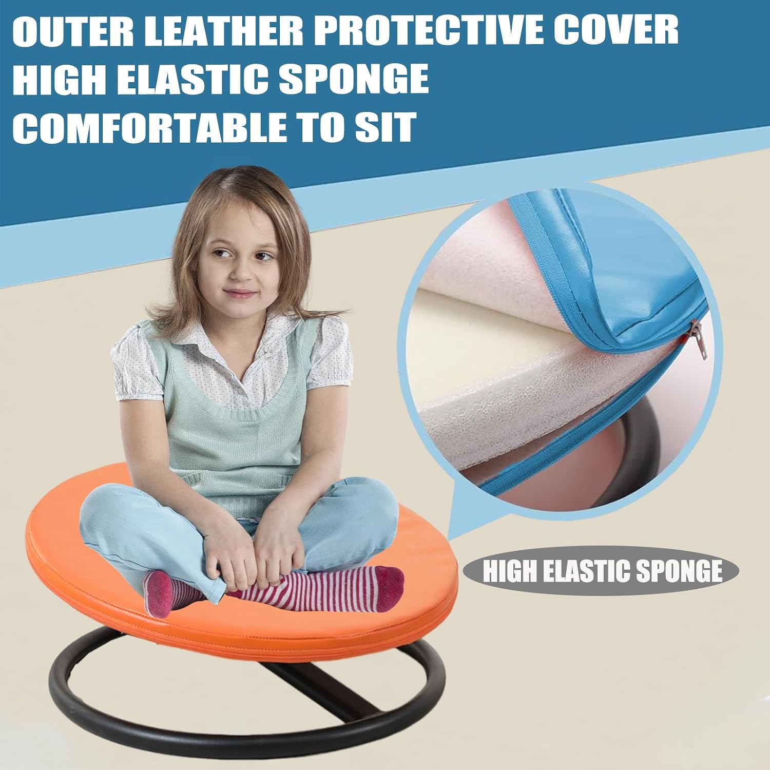 Spinning Chair for Kids Sensory,Handiwork Soft Seat Cushions Installation-Free Swivel Chair for Kids Body Sensory Training Autism Kids Swivel Chair Sit and Spin,Comfortable to Sit