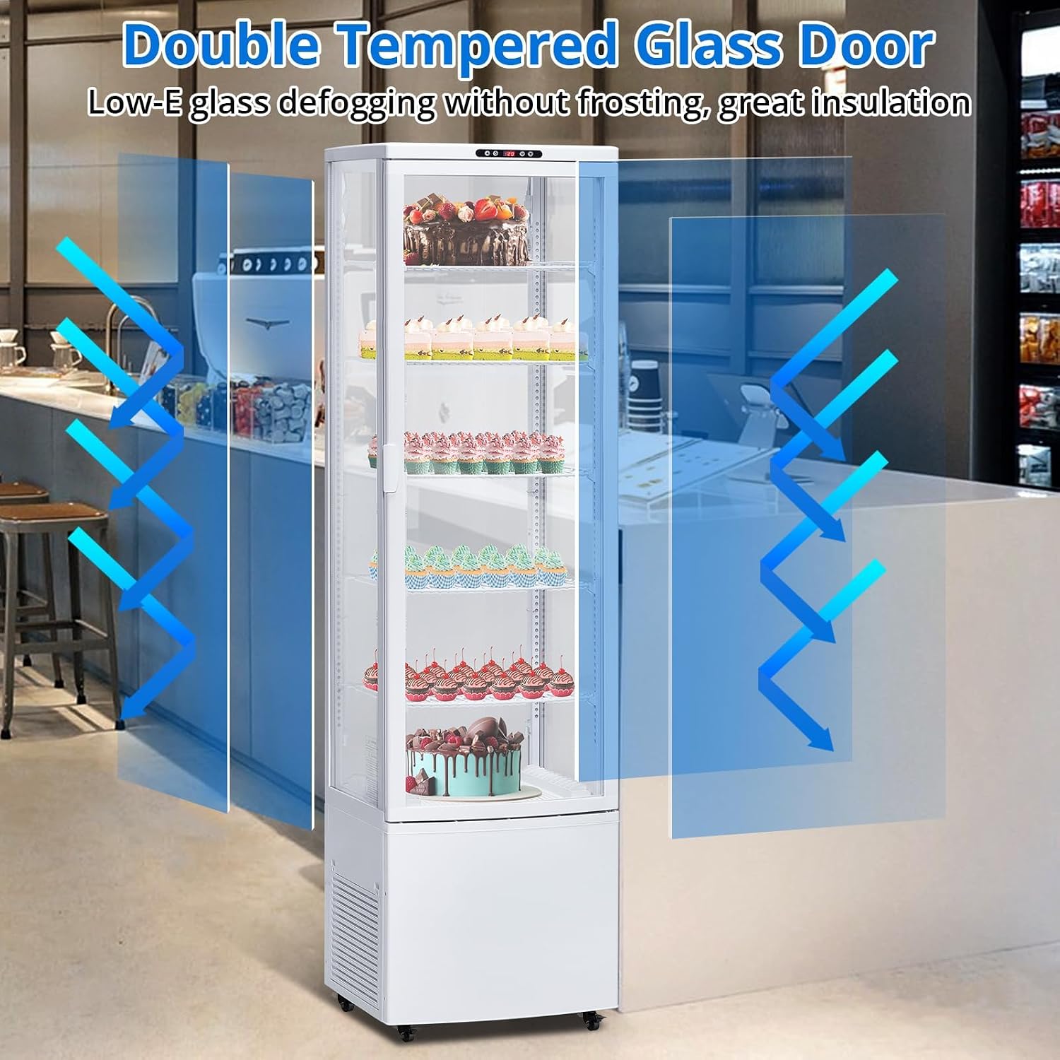 Commercial Display Refrigerator, 10.9 Cu.Ft Beverage Cooler with Glass Door, LED Lighting, 5 Shelves, Merchandiser Fridge for Restaurant, Bar, Cafe, Convenience Store