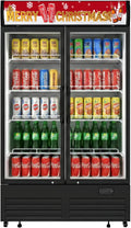 26 cu.ft Commercial Refrigerators with 2 Glass Door, Beverage Fridge with LED Light Display Upright Merchandiser, Drink Cooler with 8 Adjustable Shelves Black ETL Approved