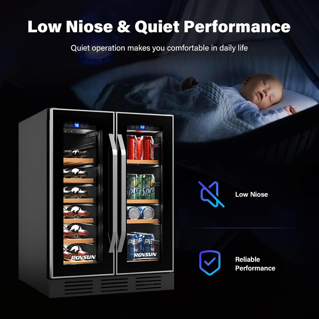 Bonnlo 34 Bottle Dual Zone Wine Cooler Refrigerator, Freestanding Compressor Wine Chiller, Beverage Wine Fridge with Digital Temp Control & Double-layer Glass Door for Red White Wine, Champagne, Beer