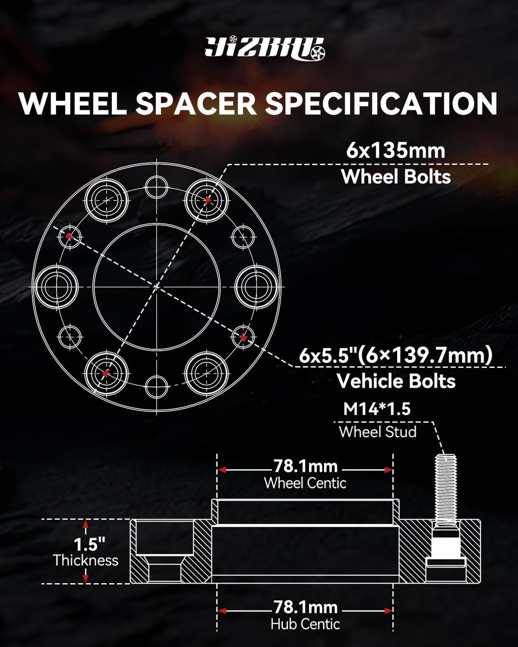YIZBAP 4PCS 6x5.5 to 6x135 Wheel Adapters for F150 Wheels on Silverado 1500 Vehicle, 1.5 inch 6x139.7mm to 6x135mm Wheel Adapter 87.1mm Hub Centric and 78.1mm Hub Bore with M14x1.5 Studs