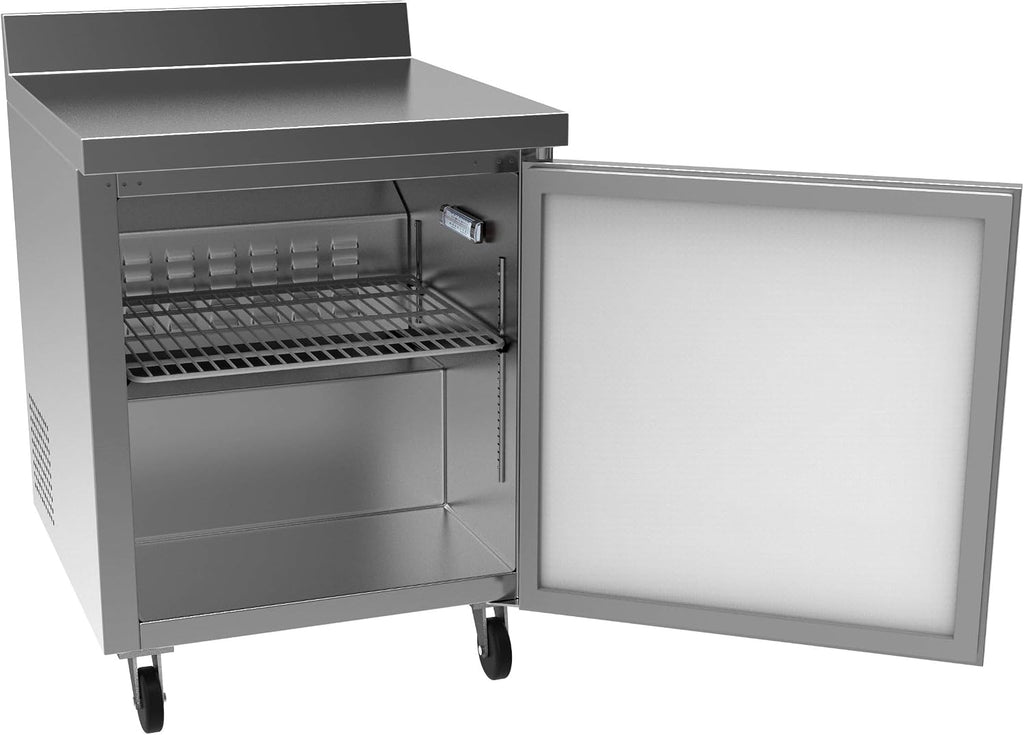 KoolMore 27' Stainless Steel Worktop Commercial Refrigerator with 3 1/2 Backsplash - 6.3 cu.ft, RWT-1D-6C