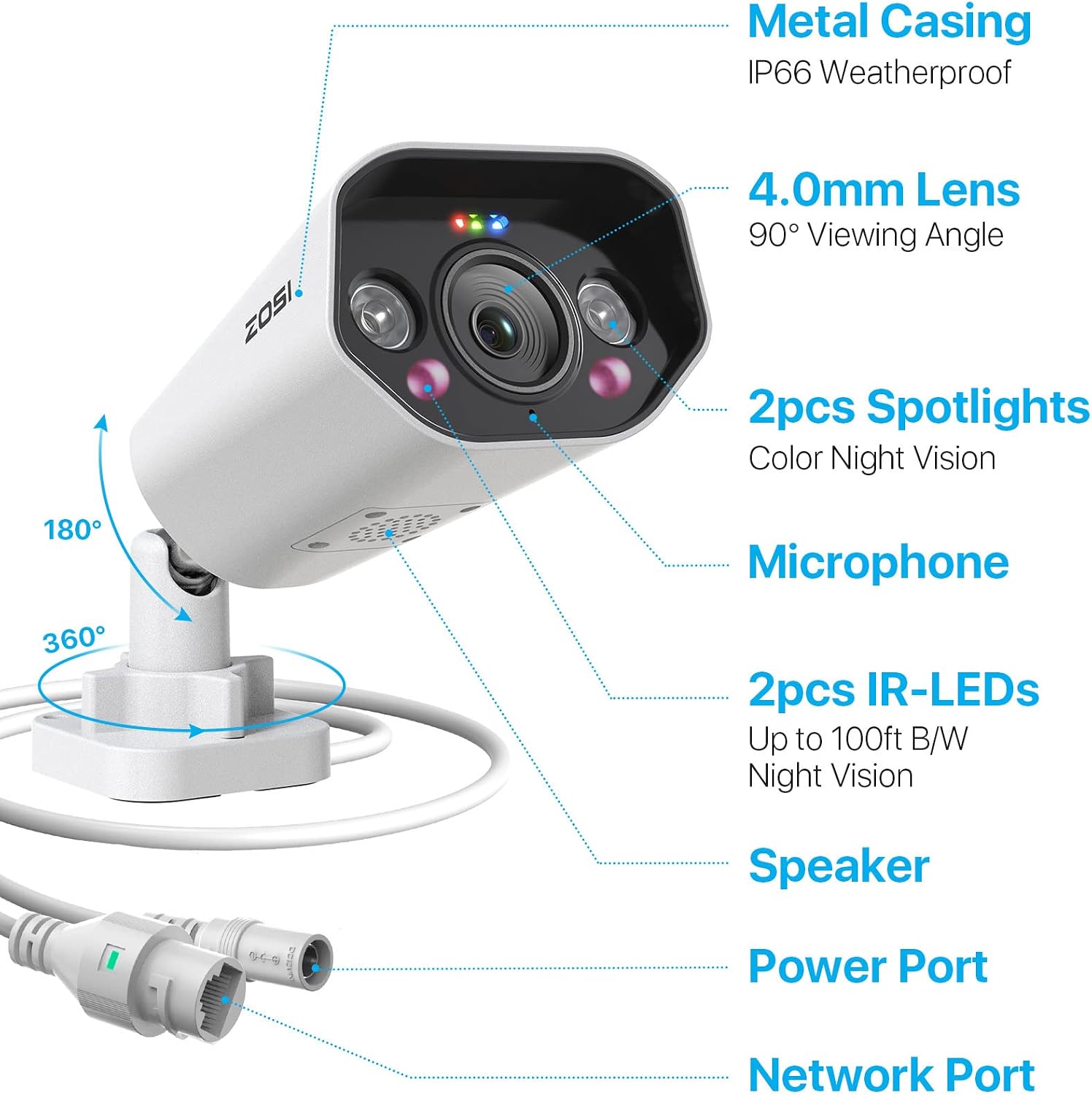 ZOSI 2 Pack 5MP PoE IP Camera with Person Vehicle Detection, Outdoor Indoor Security Camera with 2-Way Talk, Color Night Vision, Smart Light&Sound Alerts, Only Compatible POE NVR System