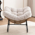 Outdoor Papasan Chair, Oversized Rocking Chair with Cushion and Metal Frame, Patio Lounge Rocking Chair for Balcony Backyard Porch Bedroom Living Room (Light Beige)