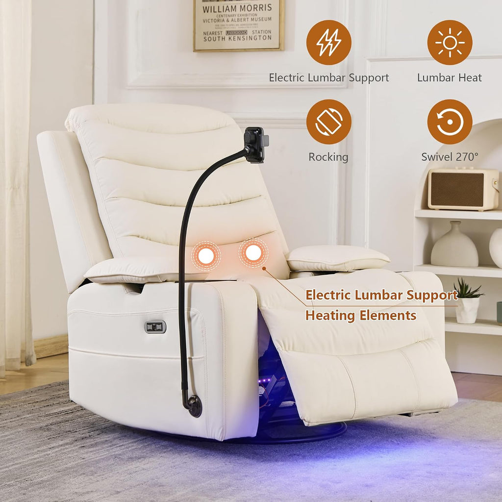 Holaki Rocking Chair Nursery, Oversized Glider Recliner Nursery Chair Swivel Reading Chair with Heated Lumbar Support Smart Cup Holder and Fast-Charging Phone Mount for Breastfeeding(Beige)