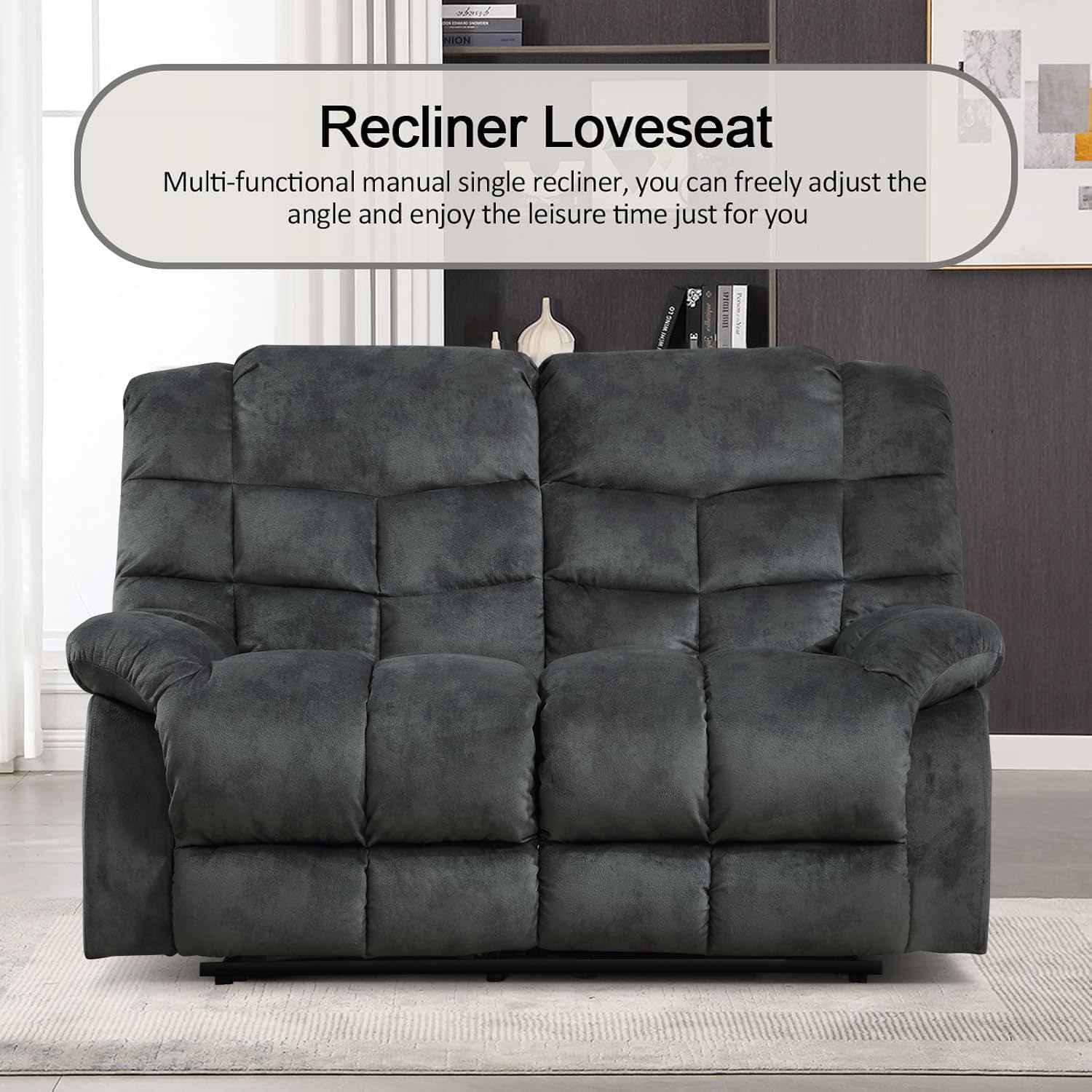CANMOV Manual Reclining Sofa Set,2 Pieces Sofa Furniture Set for Living Room, Manual Recliner Chair and Recliner Loveseat with Arms for Living Room, Bedroom, Grey(1+2)