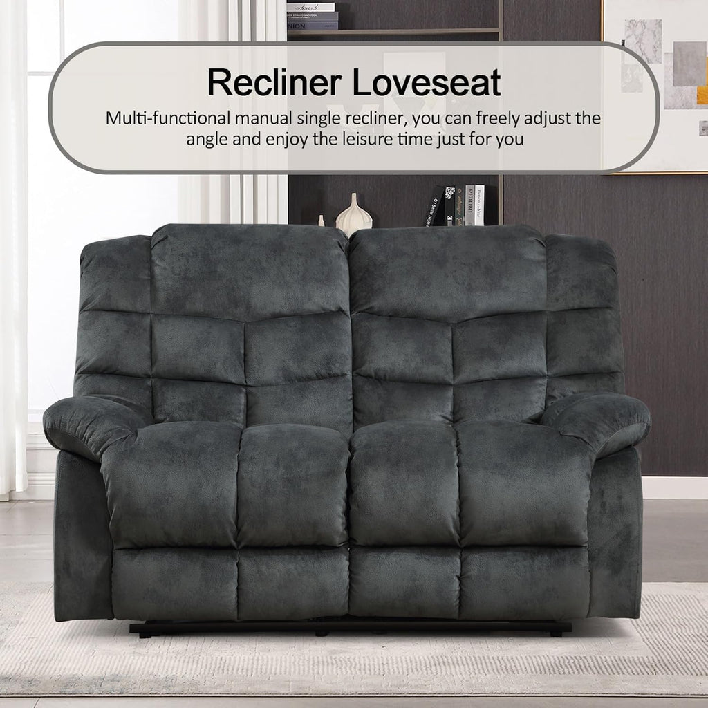 CANMOV Manual Reclining Sofa Set, 3 Pieces Sofa Set, 2 Manual Recliner Chair and Loveseat Sofa with Overstuffed Backrest and Armrest for Living Room, Furniture Set, Grey(1+1+2)