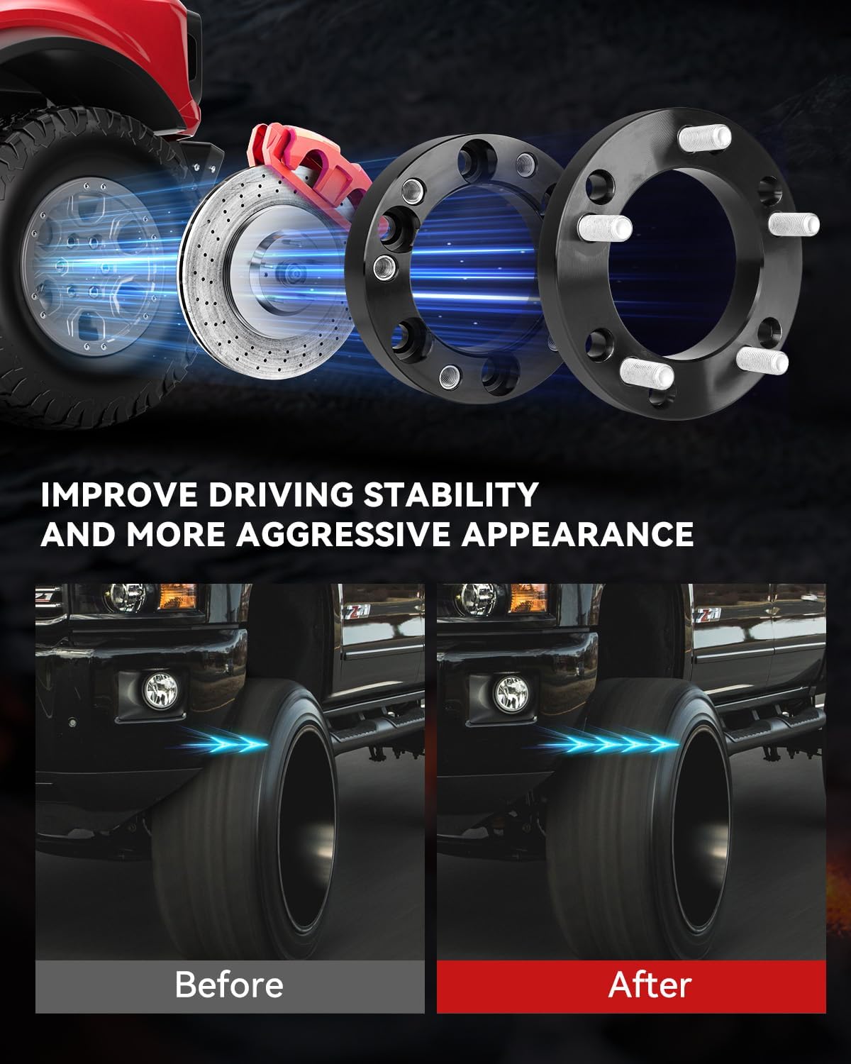 YIZBAP 2PCS 6x5.5 to 5x5.5 LugCentric Wheel Adapters for GMC Sierra Chevy Silverado 1500 Ram 1500, 2 inch 6x139.7mm to 5x139.7mm Wheel Adapter 108mm Hub bore with M14x1.5 Studs