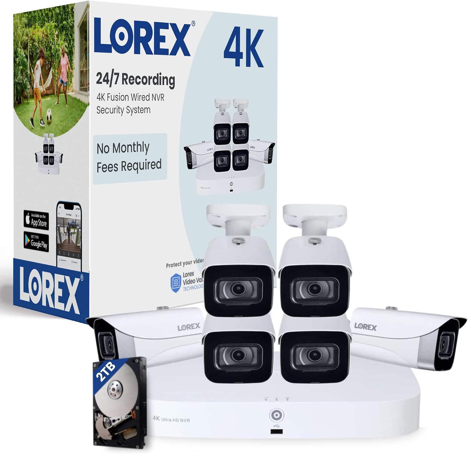 Lorex Fusion 4K Security Camera System w/ 2TB NVR - 8 Channel PoE Wired Home Security System w/ 6 Metal Cameras - Motion Detection, Color Night Vision, Weatherproof Outdoor Surveillance