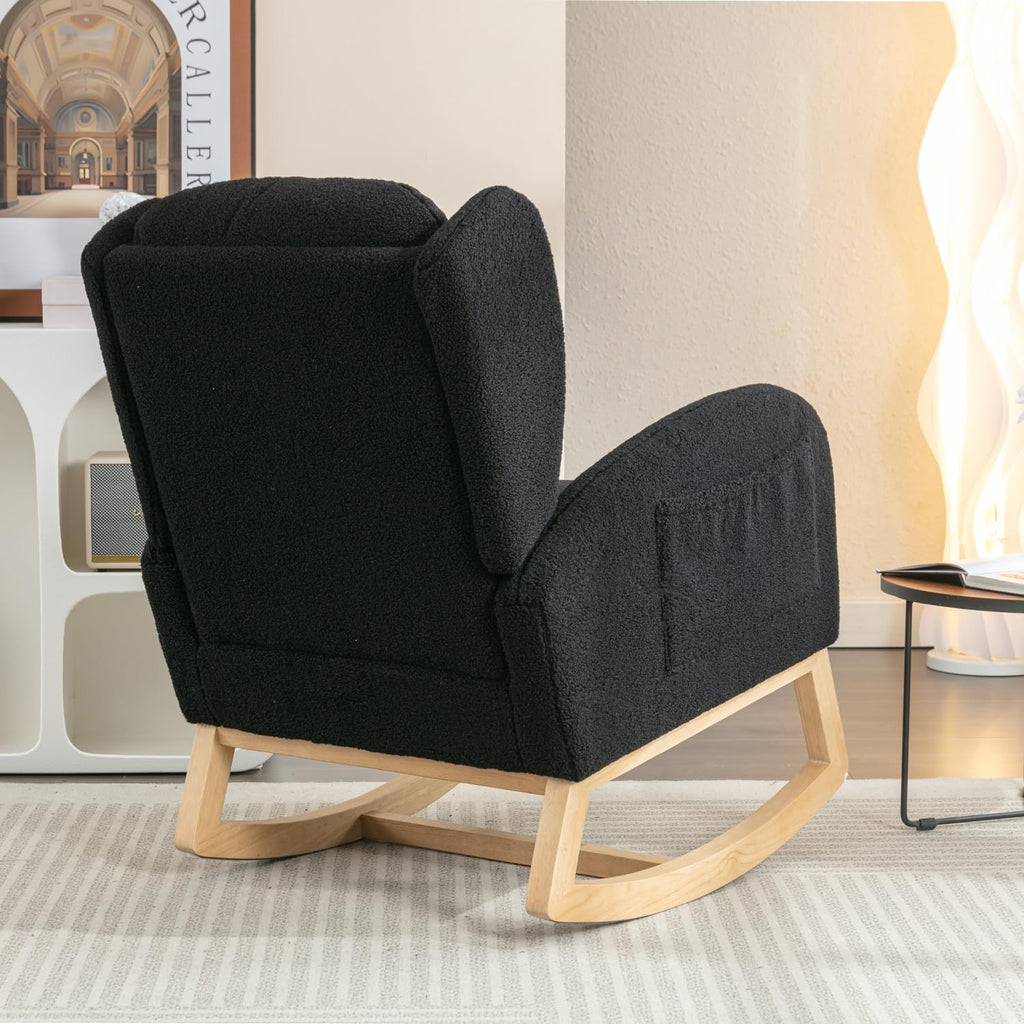 Cloud Rocking Chair Nursery, Comfy Glider Nursery Chair with Foot Rest, Upholstered Rocker, Modern Accent Reading Armchair with Solid Wood Base for Living Room, Bedroom (40' Black)