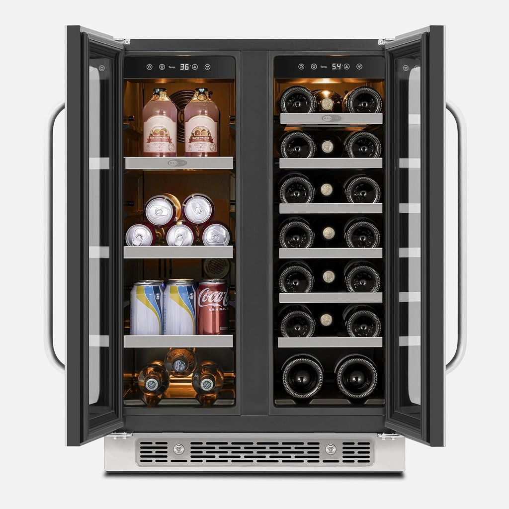 24 Inch Wine and Beverage Refrigerator 20 Bottles & 60 Cans Dual Zone Wine Fridge 36-72 ℉, 3 LED Wine Cooler Refrigerator Undercounter or Freestanding for Home Bar Office(4.10 cu.ft)