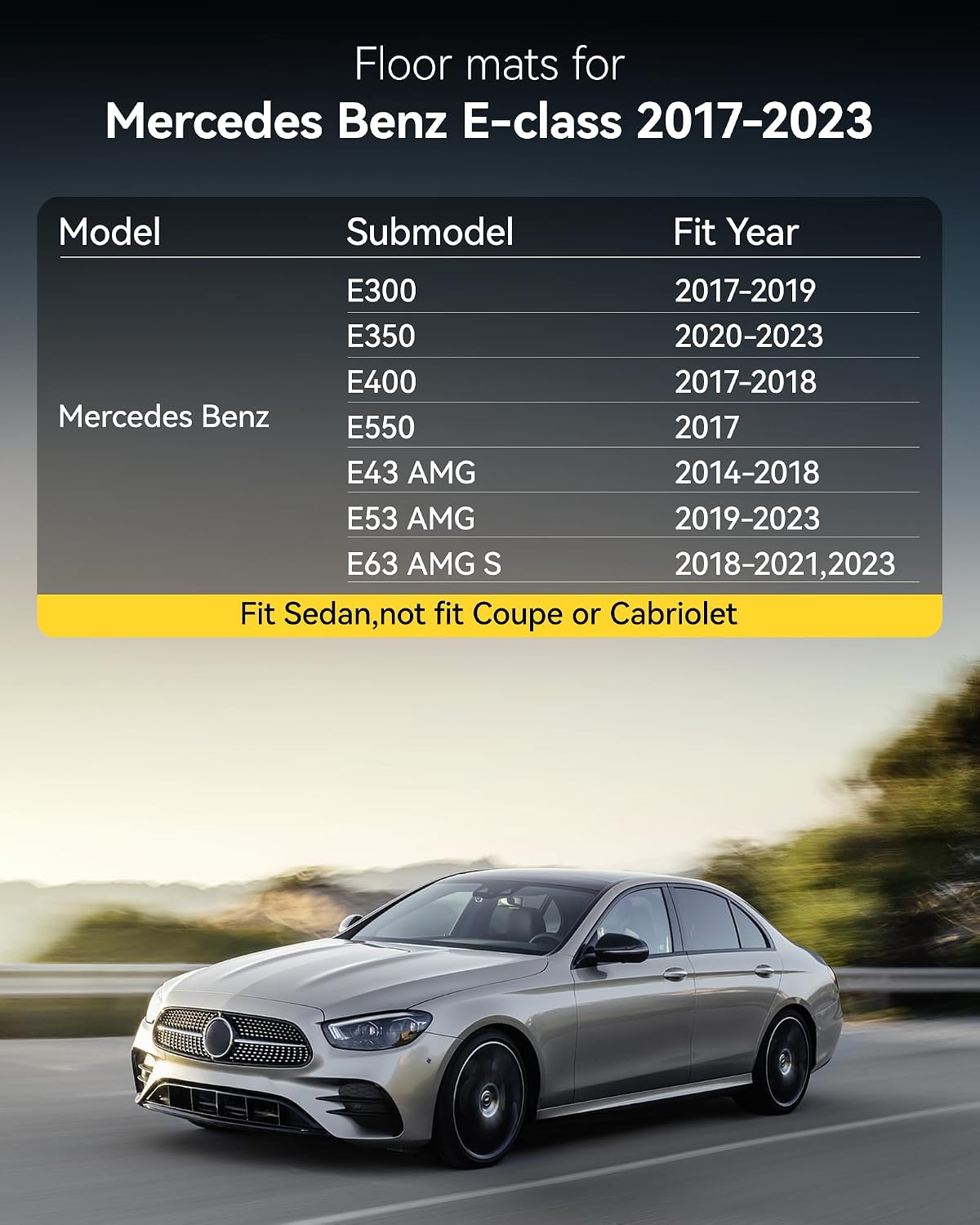 3W Floor Mats for Benz E-Class 2017-2023 Sedan & Wagon Only, E300/E350/E400/E43 AMG/E450/E53 AMG/E550/E63 AMG S TPE All Weather Floor Liner, 1st&2nd Row Full Set Car Liners Black