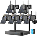 Kittyhok Wireless Solar Security Camera System | 4pcs Bullet Solar Camera, 2pcs PT Solar Security Camera Outdoor, Solar Power, Human Detection, Spotlight, 10CH NVR, Local Storage, No Monthly Fees
