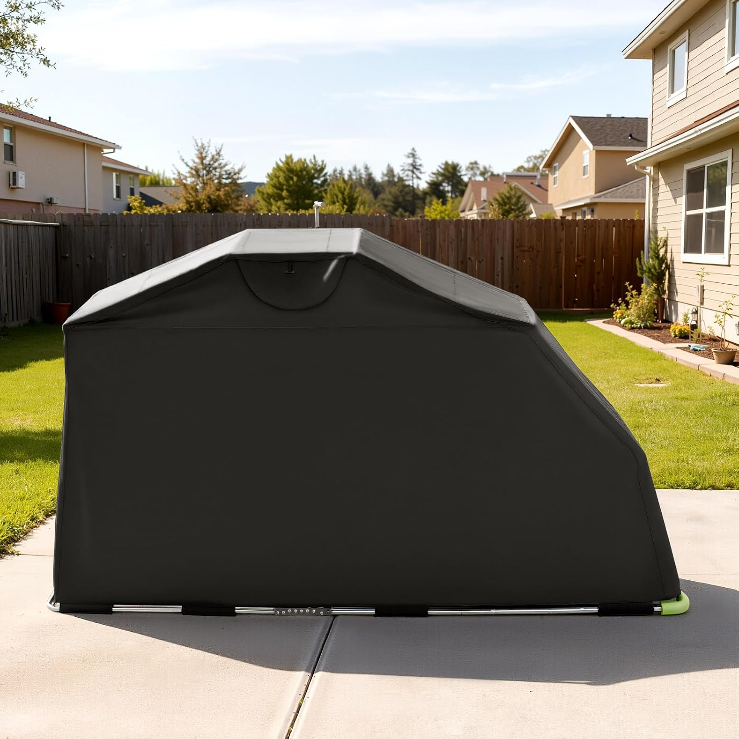 VEVOR Motorcycle Storage Shelter 110 x 43 x 63 in with Security Lock, 600D Oxford Flip-Up Garage Tent, Heavy-Duty All-Weather Motorcycle Cover Shed with 2 Side Windows, Outdoor Vehicle Shelter, Black