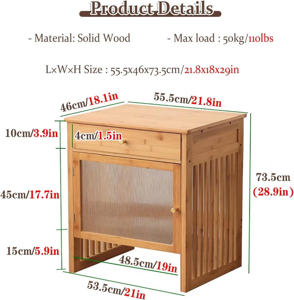 Wood Organizer Stand for Robotic Vacuum Cleaner, Storage Cabinet for Self-Emptying Robot Vacuum and Mop, Sweeping Robot Storage Rack with Storage Cabinet（A-55.5x46x73.5cm/21.8x18x29in）