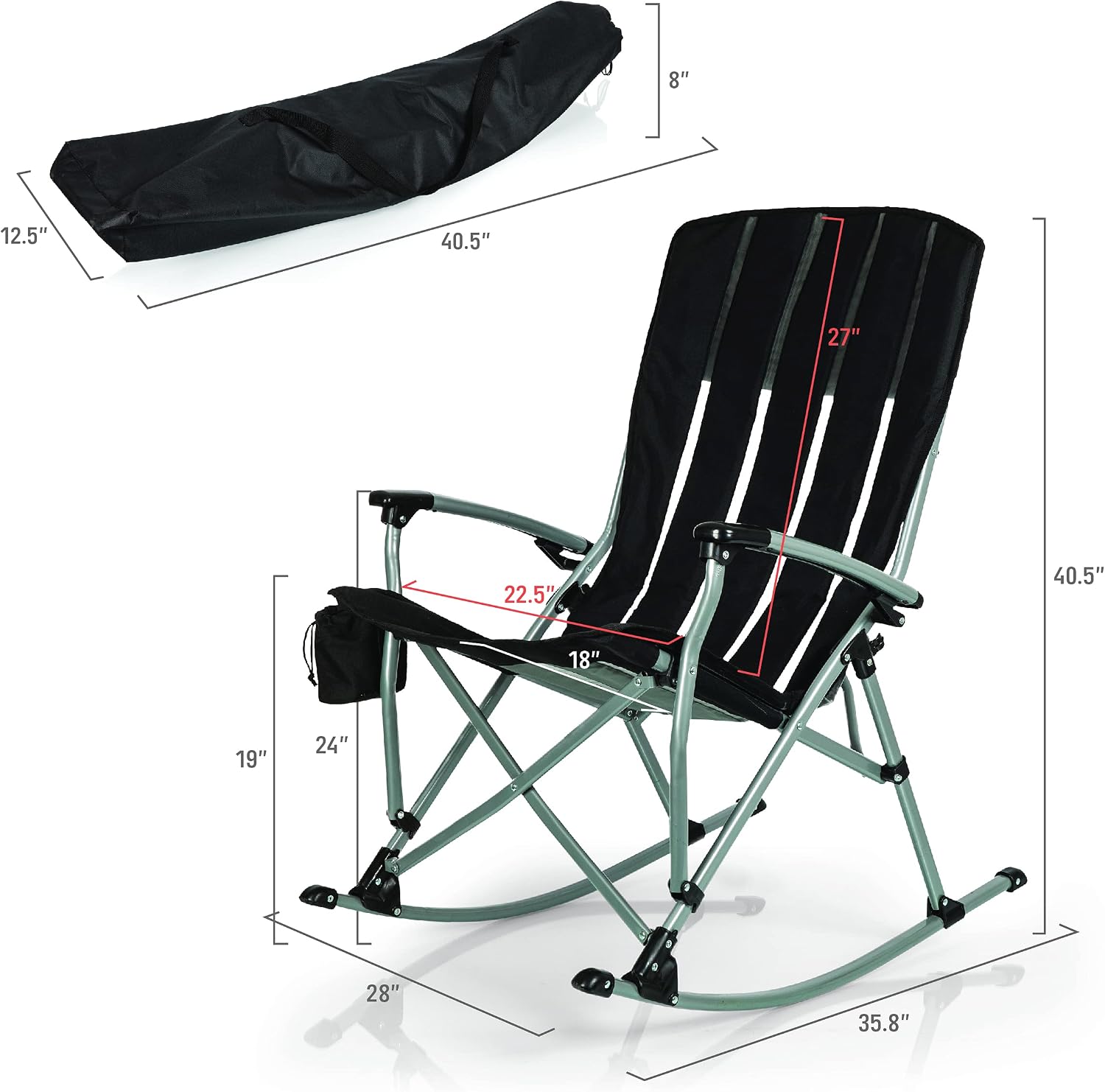 Picnic TIME Outdoor Rocking Camp Chair - XL Heavy Duty Camping Chair for Adults