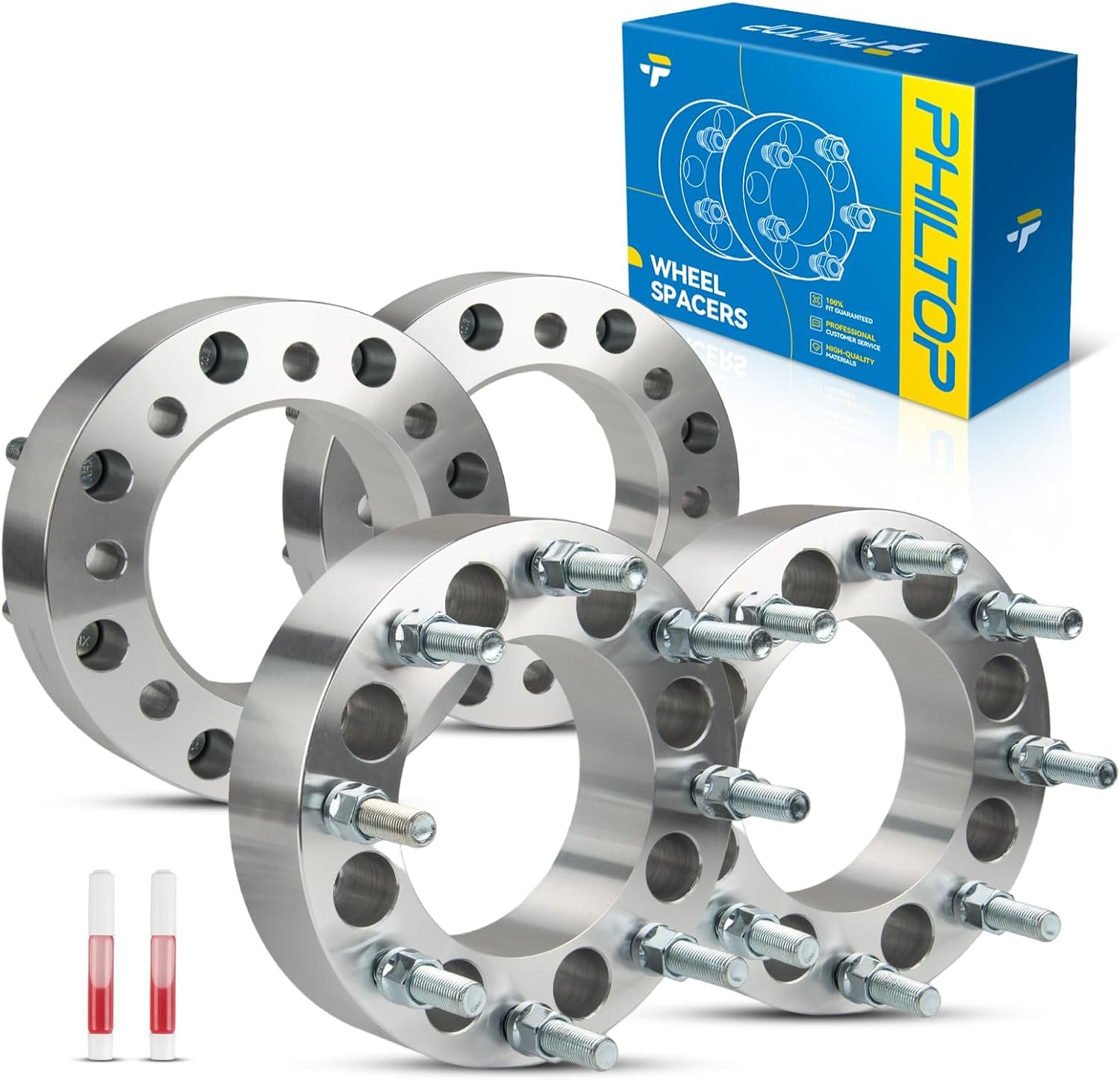 PHILTOP 8x6.5 to 8x180mm Wheel Adapters 2 inch Compatible with Silverado 1500,8 Lug Centric Adapter with 126.15mm Hub Bore M14x1.5 Studs, fit for Silverado 2500 HD, Sierra 1500, Express 2500, 4pcs