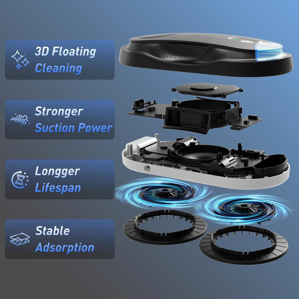 KKI Window Cleaning Robot, Automatic Window Cleaner Robot, Dual Spray, Max 3200Pa, AI Path Planning & Edge Detection, Remote Control for High-Rise Windows, Glass,Door,10xCloths, X3
