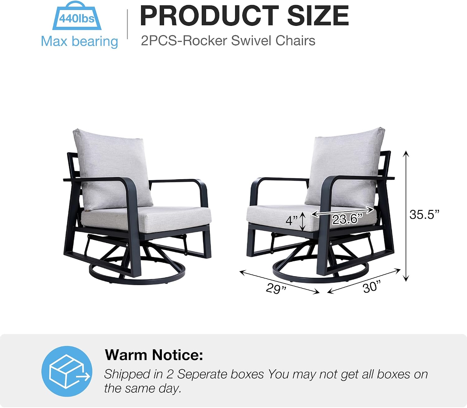 SUGOLD Aluminum Outdoor Swivel Rocking Chairs 2 Piece Set，Swivel Patio Chairs for Porch Deck Balcony Garden (Dark Grey)