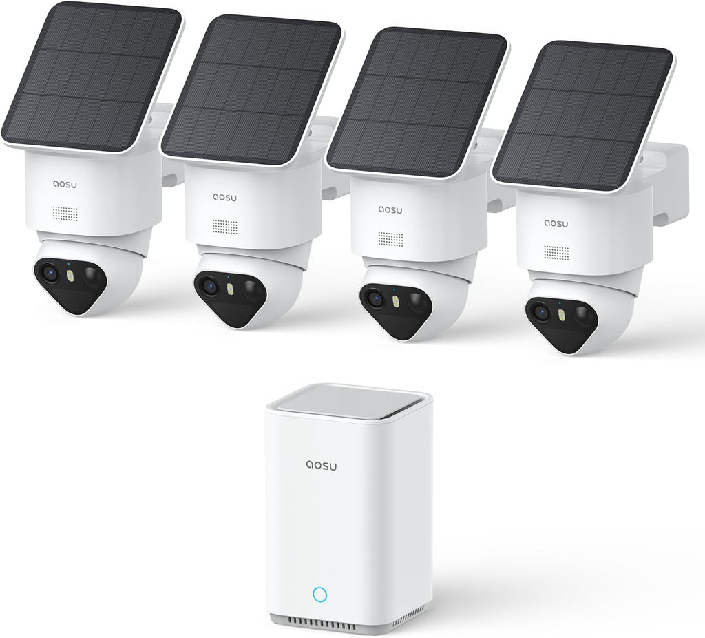 aosu T2 Ultra 4K Security Cameras Wireless Outdoor, 4 Cam Kit, Smart Home Security System with TrueColor Night Vision, AI Recognition & 360° Motion Tracking, Solar Power, Expandable 1TB Local Storage