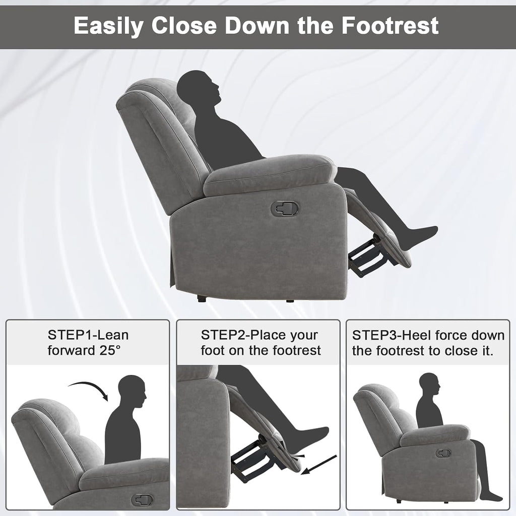 HAOMARKETS Rocker Recliner Chair for Adults, Manual Recliners with Overstuffed Backrest and Armrests, Upholstered Rocking Reclining Sofa Chair for Living Room, Grey